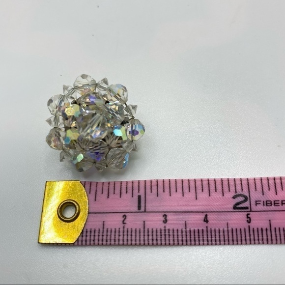 AURORA Borealis Clear Crystal Beaded Cluster Clip-On Vintage Earrings - Picture 9 of 9